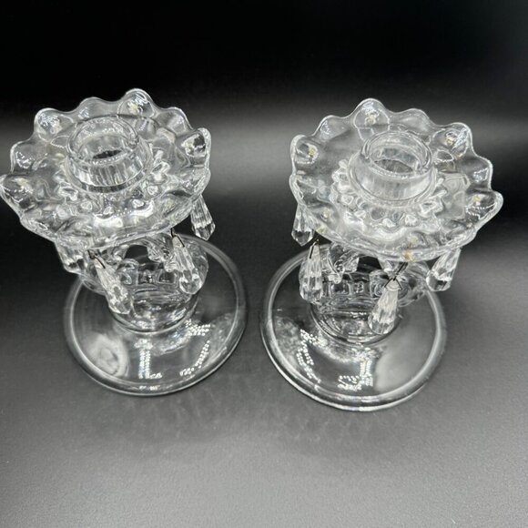 Pottery Barn Olivia Taper Clear Crystal Candle Holder Tear Drop Crystal Accents - Picture 2 of 11